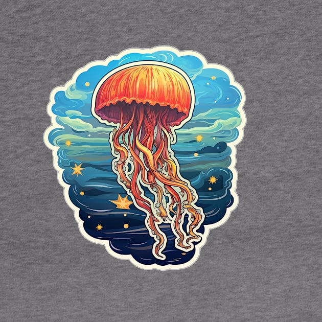 Orange sticker jellyfish artwork by Unelmoija